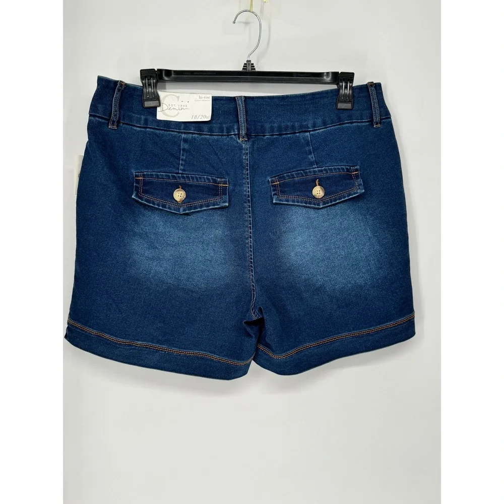 Cato's Denim Shorts Womens 18/20W Blue New High Rise Double Button Medium Wash